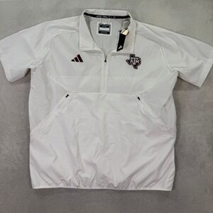 Adidas Men XL Texas A&M Aggies Quarter Zip Short Sleeve Pullover White AEROREADY